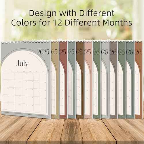 Aesthetic Wall Calendar 2025, 18 Monthly Vertical Calendar July 2025 to December 2026, 14.5" x 10.5" Modern Wall Hanging Calendar for School, Home, Office for Monthly Organizing & Planning (Brown)