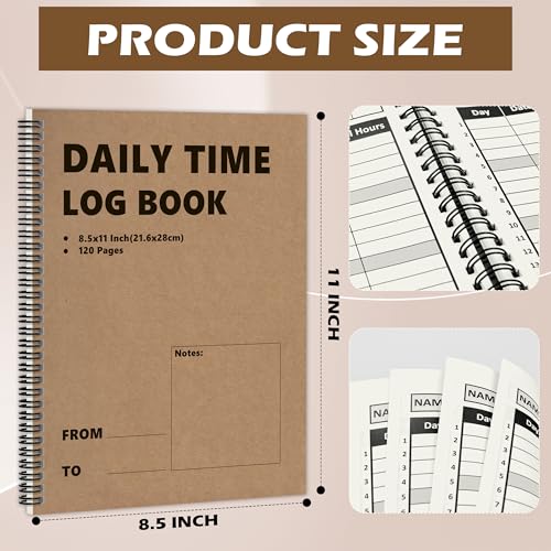 3 Pack Daily Time Sheet Log Book 8.5x11 Office Work Hours Tracking Spiral