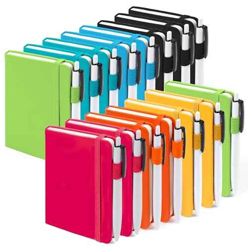 feela Pocket Small Notebooks Bulk, Mini Cute Notepads Hardcover College Ruled Lined Journals with Pen Holder for School Business Memos, with 15 Black Pens, 3.5¡±x 5.5¡±, 15 Pack, A6, Solid Colors