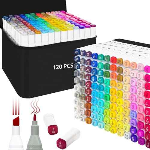 VIBEX 120 Colors Alcohol Markers - Dual-Tip Permanent Art Markers with Organizer Base, Vibrant for Anime Coloring, Drawing, Ideal for Artists, Adults, Students