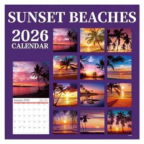 2026 Wall Calendar BEACHES, 12 Months Hangable Wall Calendars, from Jan 2026 - Dec 2026, 12" x 24" (Open), Wall Calendar with Thick Paper