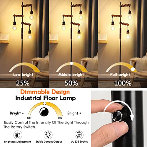 Dimmable Industrial Floor Lamp,Modern Farmhouse Tree Standing Lamps for Living Room Bedroom Office Rustic Home Decor