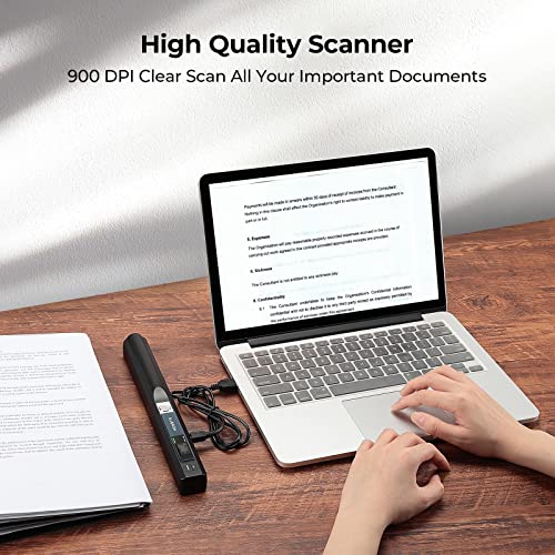 MUNBYN Portable Handheld Scanner 900 DPI A4, Black, 16GB SD Card