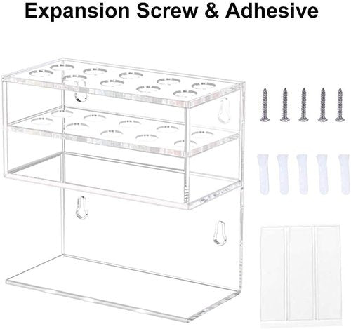 HIIMIEI Dry Erase Marker Holder for Whiteboard, Wall Mounted 2-Tier 10-Slot Clear Acrylic Marker Organizer Stand for School Office Home
