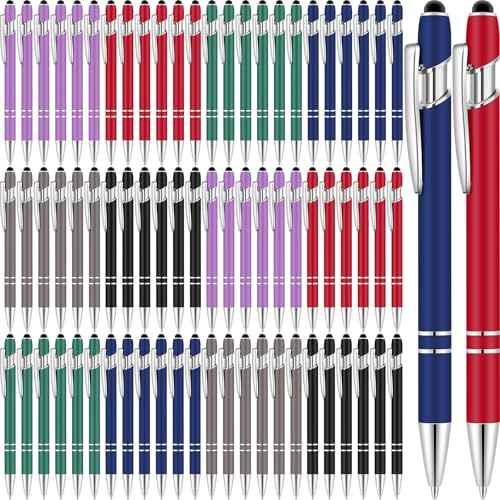 Leinuosen 72 Pcs Ballpoint Pen with Stylus Tip 1.0 mm/ 0.04 Inch Black Ink Metal Stylus Pen for Touch Screens 2 in 1 Stylus Ballpoint
