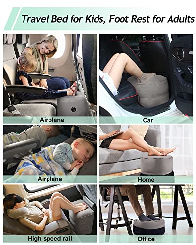 Pack of 1 Grey Inflatable Foot Rest Pillow for Travel, 3-Height Adjustable Kids & Adults