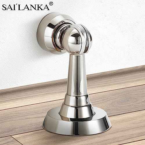 Magnetic Door Stop Brass Heavy Duty Door Stopper Keep Door Open Door Catch Holder with Screws for Wall & Floor Mount, 2P, Bright Chrome
