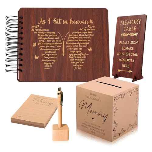 Wooden Funeral Guest Book Set for Memorial Service Celebration of Life Party Decorations in Loving Memory Guest Register Book with Pen&Stand, Included Table Sign,Share a Memory Cards and Box-Butterfly