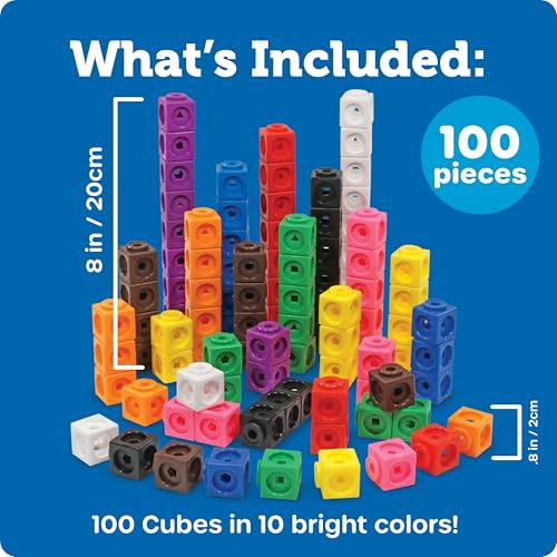 MathLink Cubes Set of 100 Educational STEM Math Manipulatives for Kids