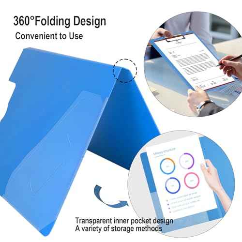 10 Pack Foldable Clipboards, A4 Clipboard Folder with Pocket, File Cover Office Folder Clipboard, 360 Degree Foldable Storage Clipboards for Office, School or Medical Field(5 Colors)