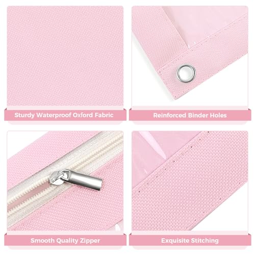 Pink SKYDUE Pencil Pouch for 3 Ring Binder, 9.8 x 7.3 Inches, Clear Window