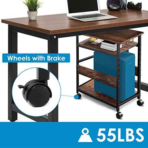 TooCust Computer Tower Stand Under Desk, Computer Tower and Printer Stand, 3-Tier PC Tower Floor Stand with Side Shelf, Printer Table for Home Office