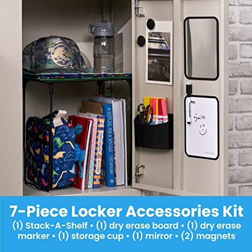 LockerMate Black Locker Organizer Kit with Shelf, Mirror & Accessories