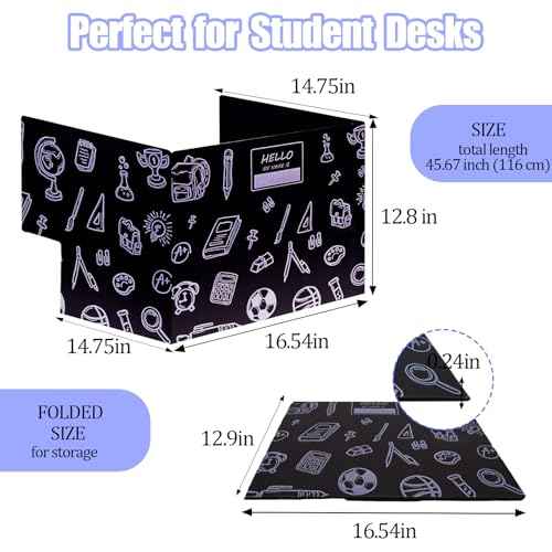 25-Pack Desk Dividers for Students with Privacy Shields, Ergonomic Arms Cutouts & Erasable Name Frames - Waterproof & Easy-to-Clean Test Dividers for Classroom, Exams, Office (Black)