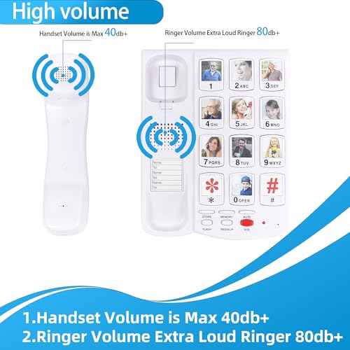 Big Button Phone for Seniors, Corded Landline Telephone with 10 Picture Keys, Phones for Elderly,One-Touch Dialling,Suitable People with Vision Disorders/Hearing Damage (EX-LD-828-01)