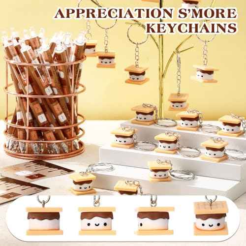 75 Sets S'More Marshmallow Appreciation Gifts Bulk Thank You Keychains Pen for Employee Coworkers Staff Teachers