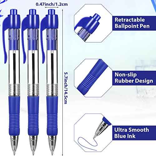 Fainne 200 Pack Retractable Ballpoint Pen 1.0 mm Medium Point Refillable Smooth Click Writing Pens With Grip for Work Journal Writing Office School Supplies(Blue Ink)