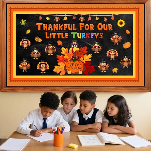 Thanksgiving Bulletin Board Decorations Fall Turkey Bulletin Board Thankful for Our Little Turkeys Decor for School Classroom Window Wall