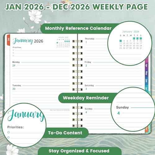 2026 Planner - JAN. 2026 - DEC. 2026, 2026 Planner Weekly and Monthly, 2026 Calendar Planner, Weekly and Monthly Planner with Colorful Tabs, Premium Paper, Twin-wire Binding - Hardcover (6.4" x 8.5", Green, Back Pocket)