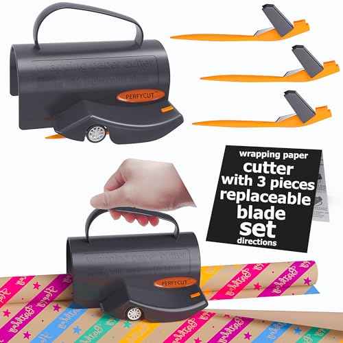 Wrapping Paper Cutter with 3 Replaceable Blade Sets for Birthday Paper Gift Wrapping Paper Roll Cutter and Christmas Wrapping Paper Cutter Tool Tube Holder Slidding Slicing.