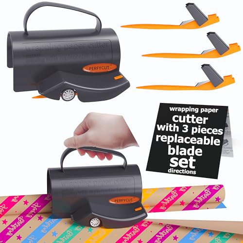 PerfYCut Black Wrapping Paper Cutter with 3 Replaceable Blades for Gift & Birthday Wraps
