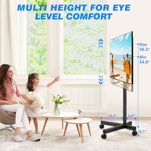 Rfiver Black Mobile TV Cart for 23-65 Inch TVs, Tilting Height-Adjustable Rolling Stand, Holds up to 88 lbs, Outdoor Floor TV Stand with Swivel Wheels