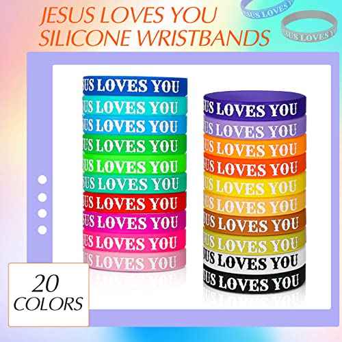 Lewtemi 100 Pcs Jesus Loves You Bracelet Bulk Silicone Christian Bracelet Colorful Rubber Wristbands Motivational Rubber Wristbands for Men Women Party Favors(Multicolor)