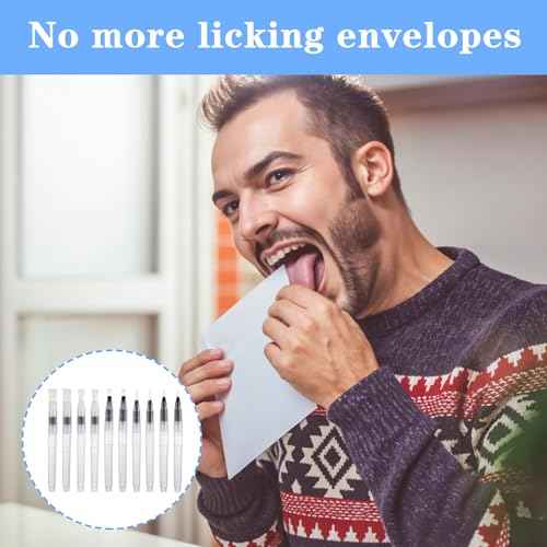 12 Pcs Envelope Sealer Moistener, Pencil Style Envelope Moistener Sealer with Fine Nylon Brush, Pointed and Flat Heads Letter Sealers for Office Classroom Painting (Clear)
