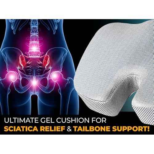 EcoNour Gel Seat Cushion for Tailbone Pain Relief | Computer Chair Cushion for Back Pain | Office Chair Gel Cushion for Coccyx | Ergonomic Anti-Slip Cushion for Sciatica & Lower Back Pain (Gray)