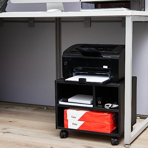 Mind Reader Rolling Printer Cart, Utility Cart, Printer Stand, Under Desk Storage, Office, MDF, 16" L x 12" W x 13.75" H, Black