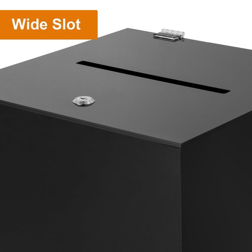 Acrylic Donation Box, 12" X 12" X 12" Ballot Suggestion Box with Lock & 2 Keys, Raffle Voting Box with Slot for School Conference Fundraising (Black)