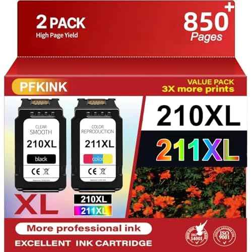 210XL 211XL Remanufactured Ink Cartridges Replacement for Canon 210XL 211XL Ink Combo Pack Work with Canon PIXMA IP2702 MP230 MP250 MP280 MP480 MP495 MX320 MX350 MX420 Printer (1Black1Color)