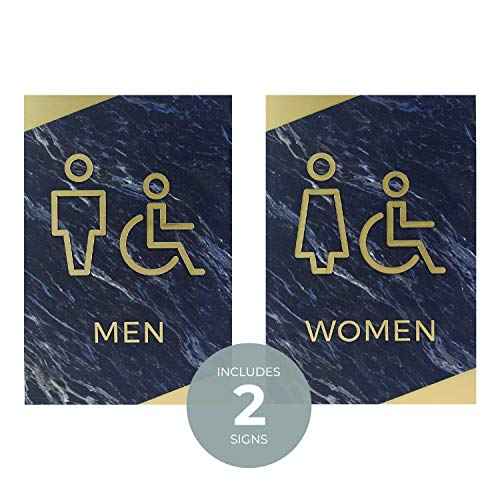 Dark Marble Men And Women Restroom Sign Set/ADA Wheelchair Accessible Bathroom Signs With Braille/Dark Marble Acrylic Signs
