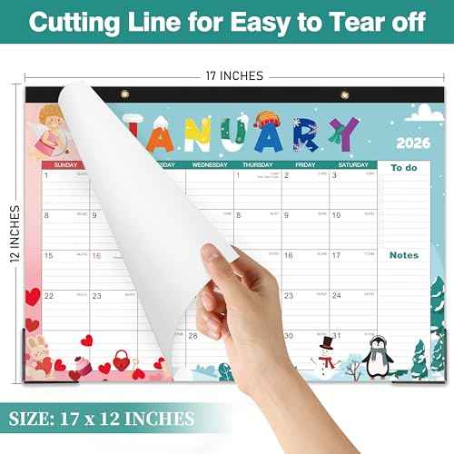 2026 Desk Calendar - Jan 2026 - Dec 2026, 2026 Calendar, 17" x 12", 12 Months Calendar, Seasonal Desktop Calendar, Notes Section