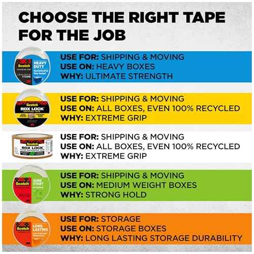 Scotch Heavy Duty Shipping Packaging Tape, 1.88" x 54.6 yd, 3" Core, Clear, Great for Packing, Shipping & Moving, 12 Rolls with Dispenser