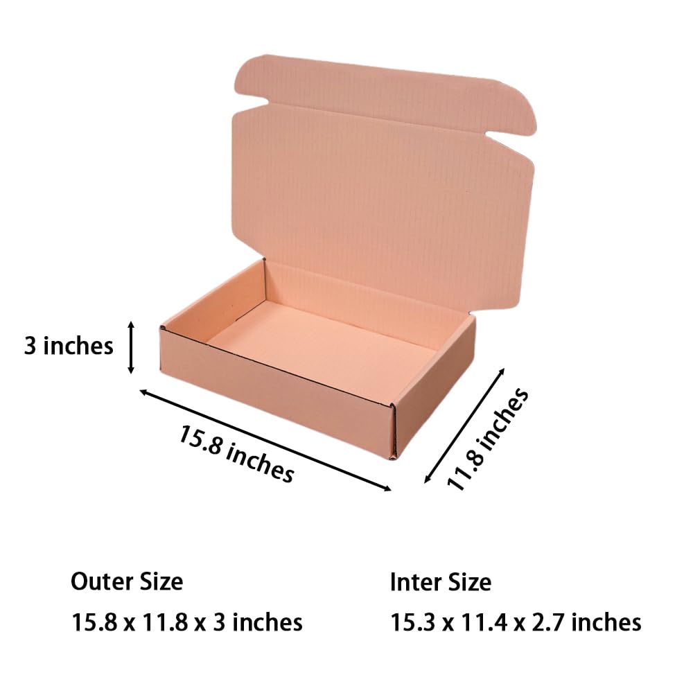 20 Pack 15.8x11.8x3 in Powder Pink Shipping Boxes