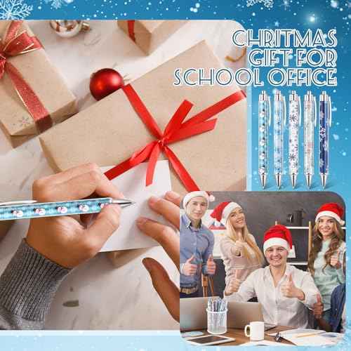 Tenceur 200 Pcs Christmas Pens Winter Snowflake Christmas Novelty Pens Bulk Xmas Ballpoint Pen Rollerball Pen Xmas Gift for School Office Home Supplies