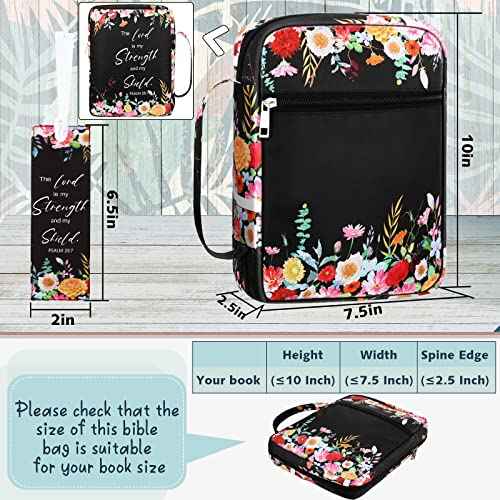 Laumoi Bible Cover Case for Women 10'' Floral Bible Cover Case Women Portable Protective Bag for Bible Study Supplies(Less Flower)