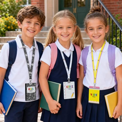 24 Pack School Hall Pass Lanyards with PVC Composition Notebook Design for Students & Teachers
