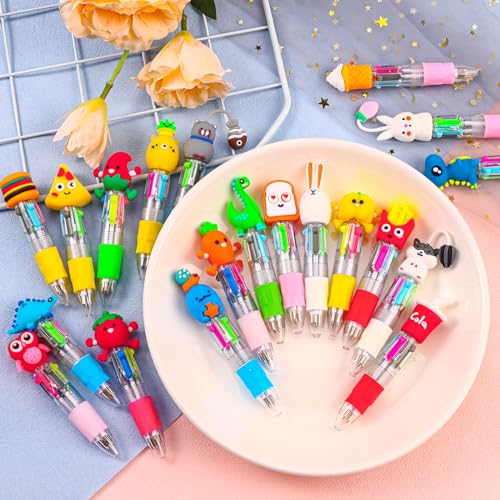 CZWZ 24-Pack Mini Multicolor 4-in-1 Ballpoint Pens for Kids, Cute Party Favors