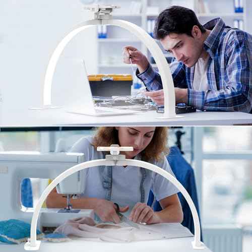 Foldable Large Half Moon LED Light,22" Arch Light for Table Nail Desk with Phone Stand, Upgrade Arch Light for Nail Techs with Wire Controller for Manicure Tattoo Beauty (White, Small)