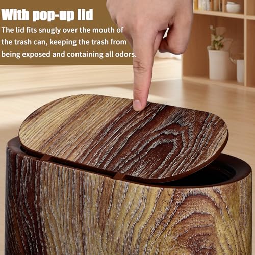 Bathroom Trashcans with Lids, Plastic Marble Wood Pattern Trash Can Small Garbage Bin with Lid for Bathroom Narrow Wastebasket Modern Waste Basket for Home Indoor Hotel (Plastic Wood Pattern)