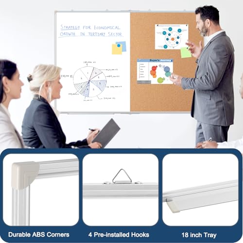 WALGLASS Cork / 48x36 Inch Whiteboard & Cork Board Combo for Wall