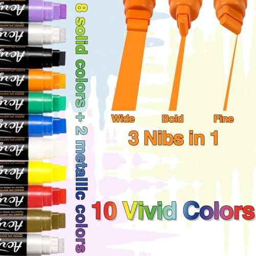 10 Graffiti Jumbo Acrylic Markers,15mm Jumbo Felt Tip Poster Paint Pens Acrylic painting Pen for Whiteboard Window Paint Glass Plastic Wood Rock and Metal Graffiti