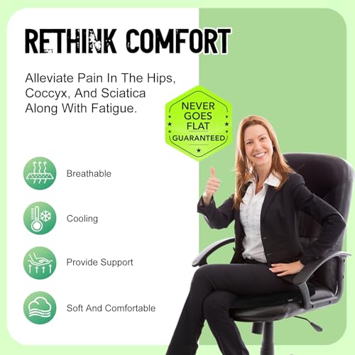 Air Fiber Office Chair Cushion - Ergonomic Seat Cushion for Orthopedic Coccyx, Relief Hip & Back Support - Doctor Recommended Cushion for Long Sitting Worker Driver & Handicapped (Black)