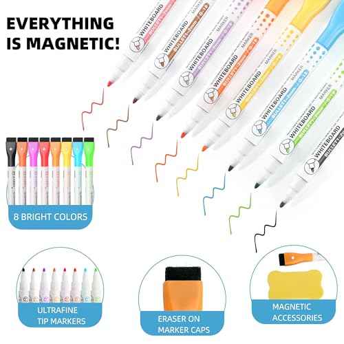 4PCS Small Magnetic Dry Erase Board Sheet for Refrigerator, Fridge Whiteboard for Kitchen, 12"x8" White Board Organizer and Planner with Stain Resistant Technology, Include 2 Eraser, 8 Markers