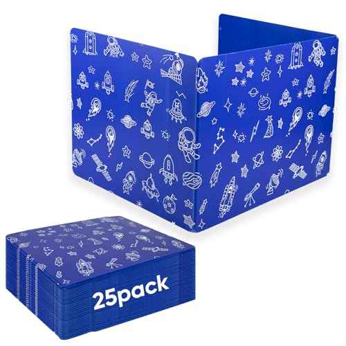 25-Pack Desk Dividers for Students, 3-Fold Privacy Screens, Durable Waterproof Plastic Study Boards, Easy Clean Classroom Shields for Schools,Teacher Supplies & Student Desk Organizers, Blue