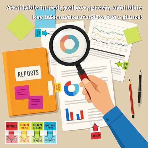 500pcs Sign Here Stickers & Tabs ? Initial Here, Sign & Date, Notarize Flags ? Sticky Post-It Flags for Documents, Book Annotation, Office Filing, Notary Supplies