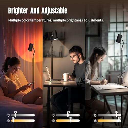 GLOWRIUM LED Floor Reading Lamp, Dual-Side Reading Light with Remote, No Blue Light, No Glare, 5 Color Temperatures, Stepless Dimming, 360¡Æ Rotating Gooseneck Lamp, No Flicker, Uniform Illumination