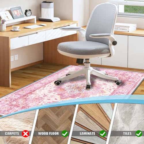 Chair mat, Office Short Pile Chair mat, Non-Slip Noise-Reducing Table and Chair Carpet, Office, Study Decorative Carpet Suitable for Wooden Floors, Laminates and Tiles (Pink, 47x59in)